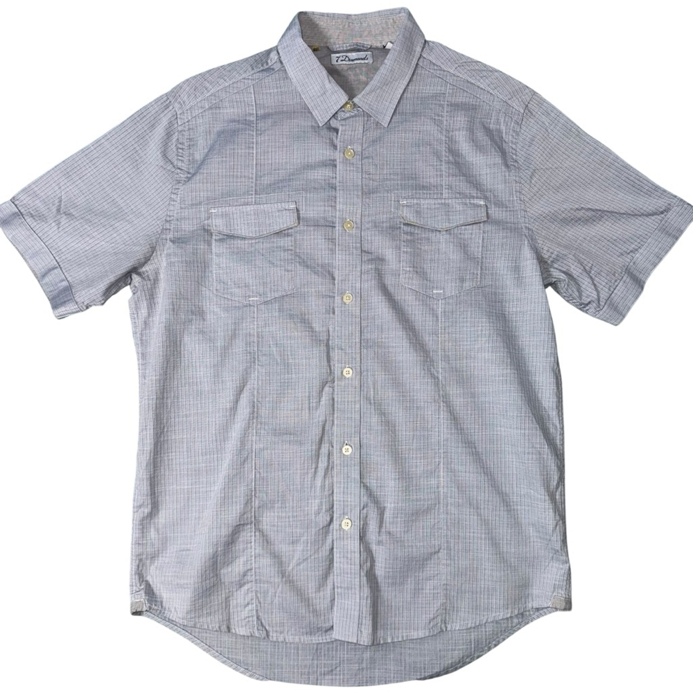 Men's 7 Diamonds Casual Button Down Shirt L Gray Blue Plaid